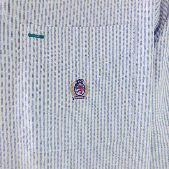 Tommy Hilfiger size L classic blue pin stripe long sleeve dress shirt crested - Picture 3 of 4